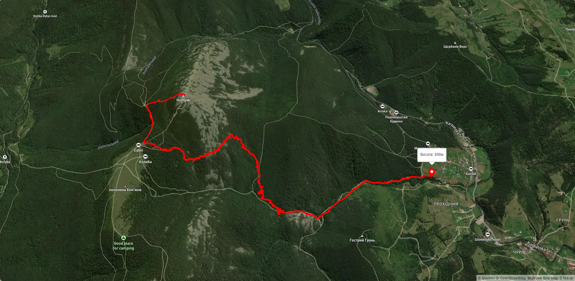 г. Хом'як, через пол. Бараня до с. Поляниця