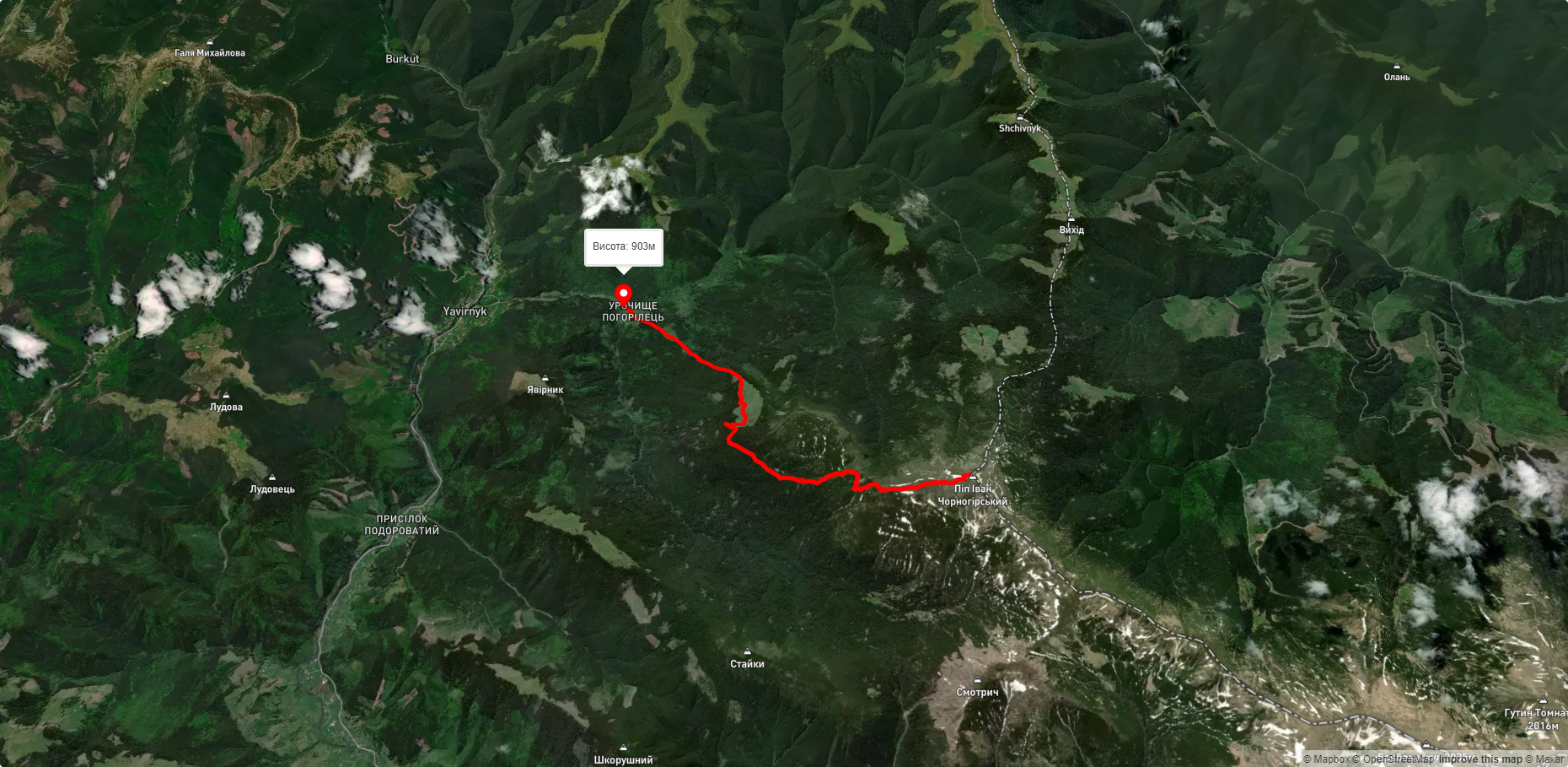 г. Піп Іван Чорногірський, через пол. Веснарка до с. Шибене