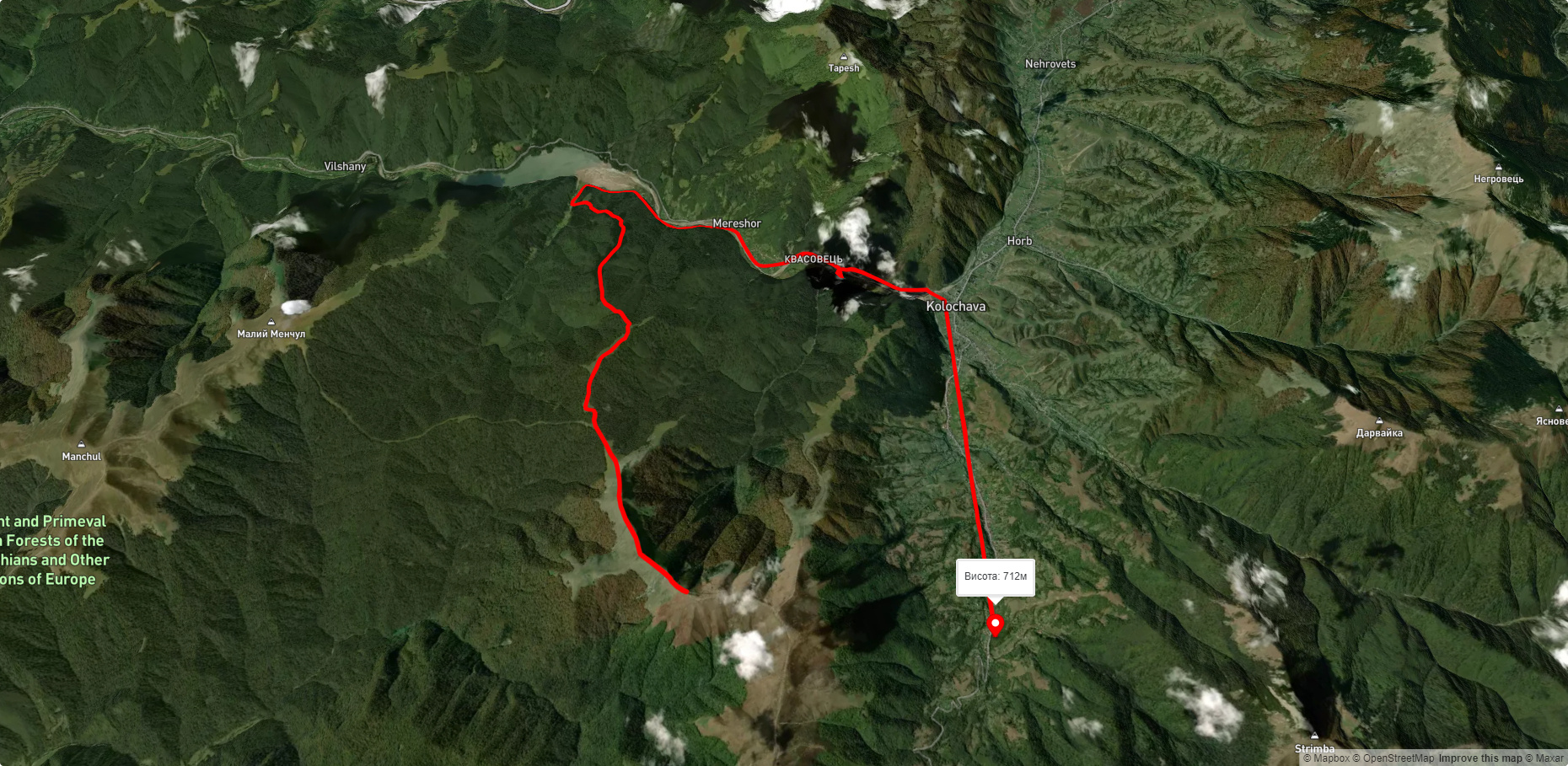 г. Топас, через с. Мерешор до с. Колочава