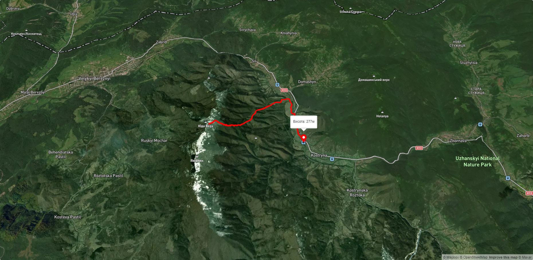 г. Явірник, через Дубовий Гай до с. Кострина