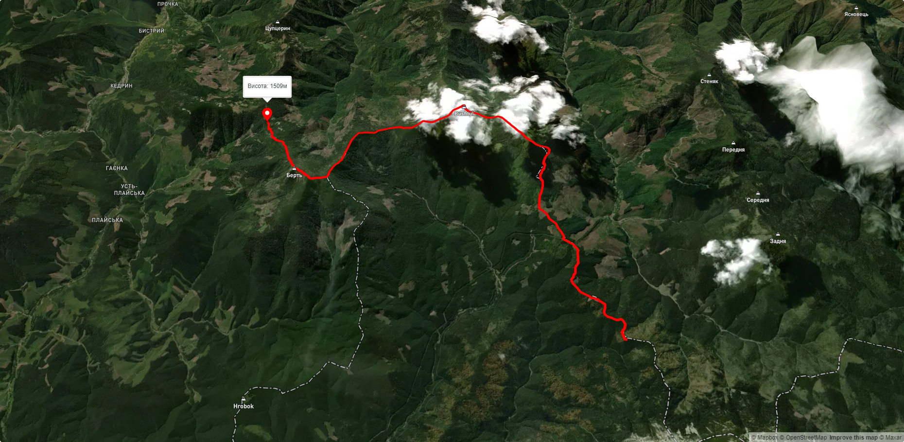 хр. Дарів, через г. Буштул до г. Берть