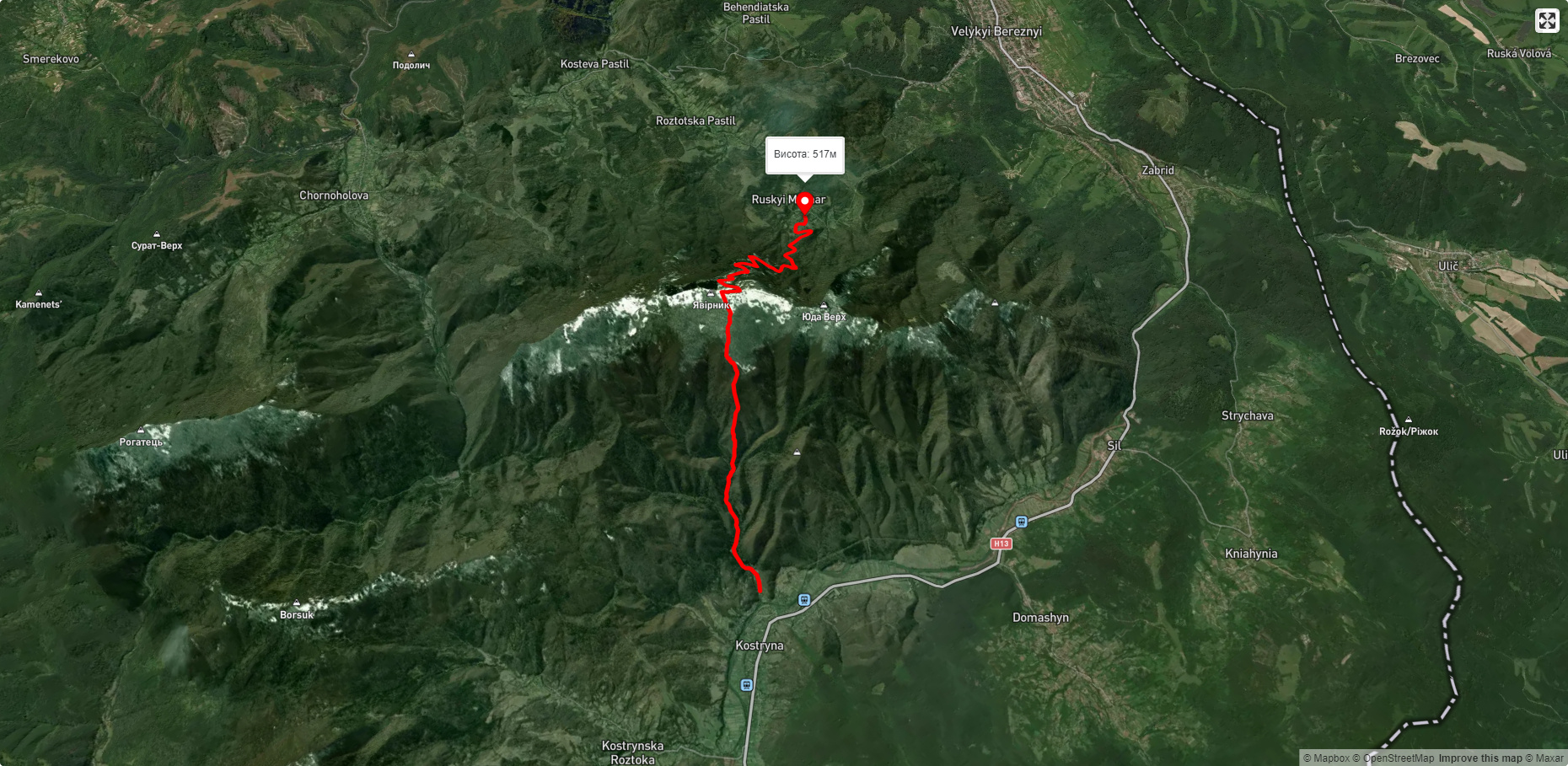 Кострин - гора Яворник - Великий Березний 