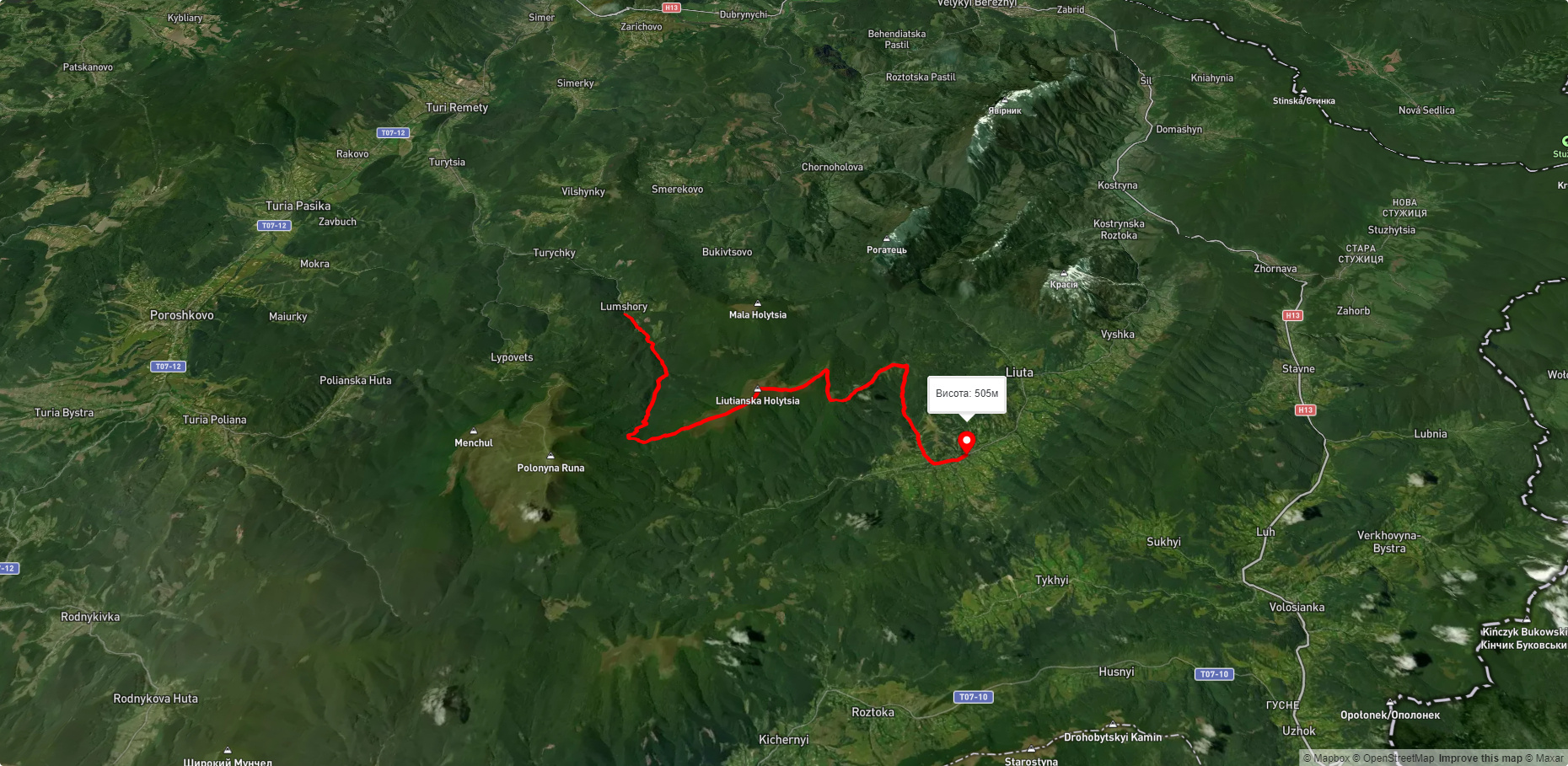 Люта - Лютянська Голиця - Лумшори (зелений маршрут)