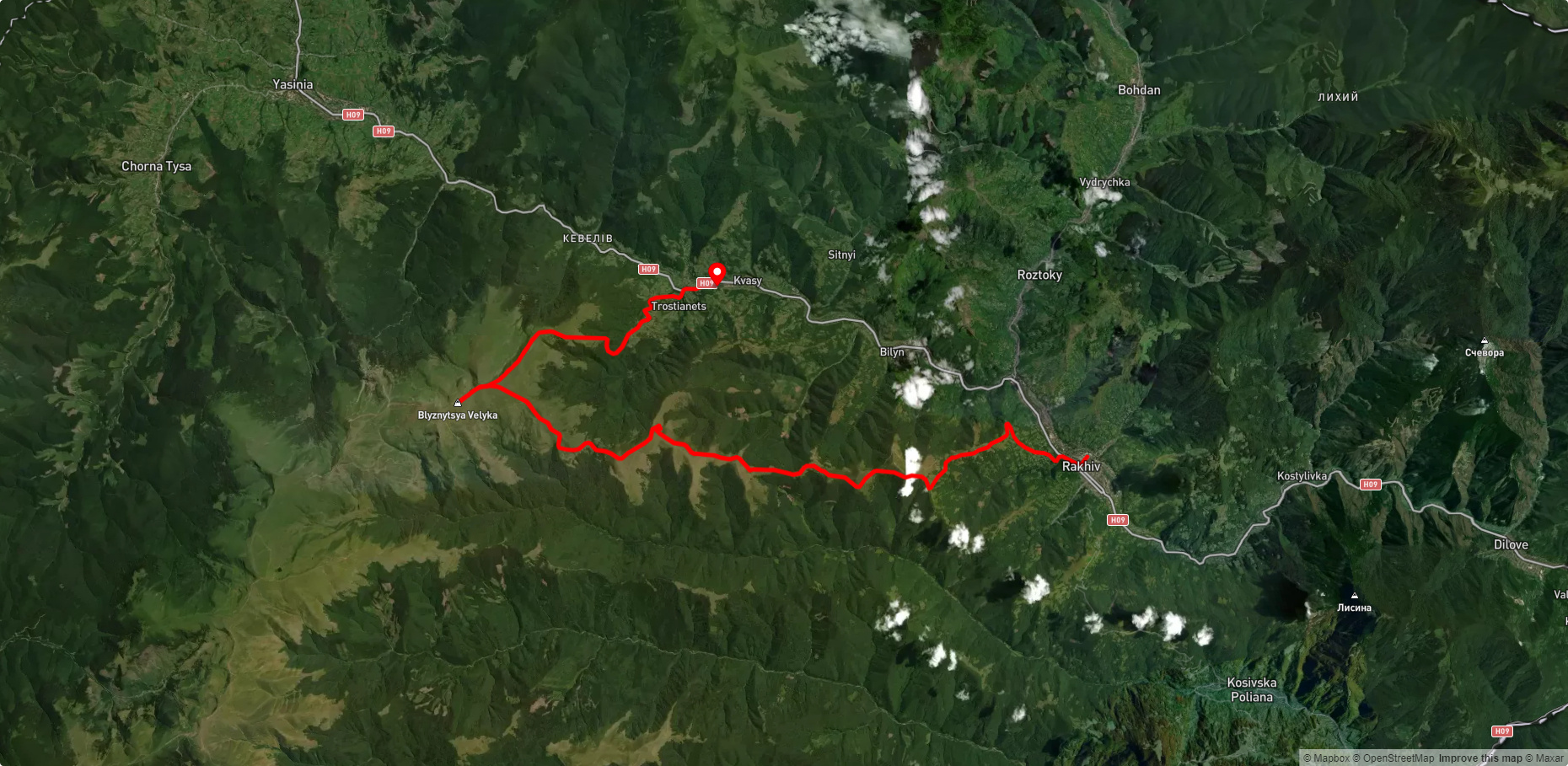 м. Рахів, через г. Близниця ло с. Кваси