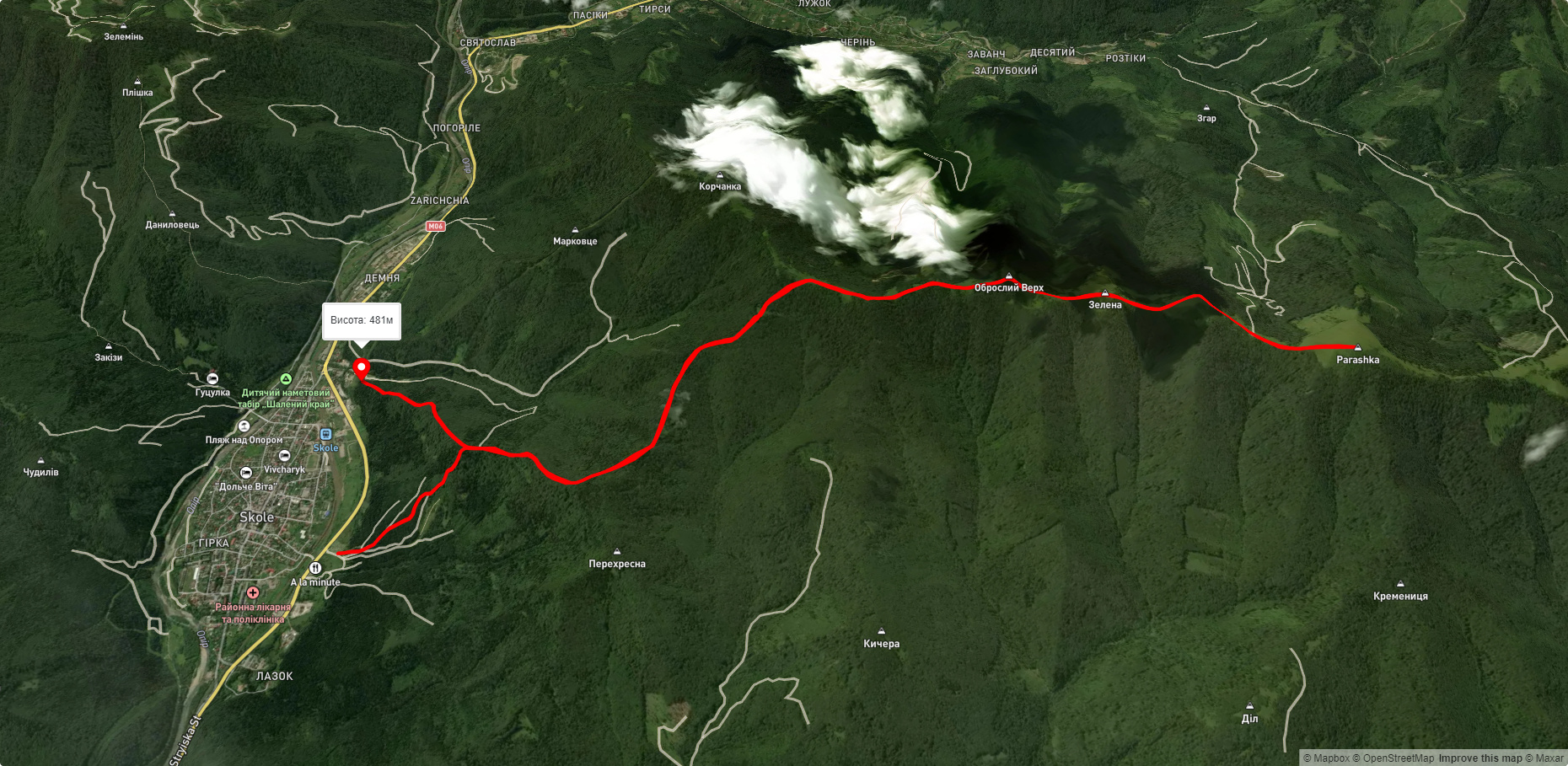 м. Сколе – г. Парашка – м. Сколе