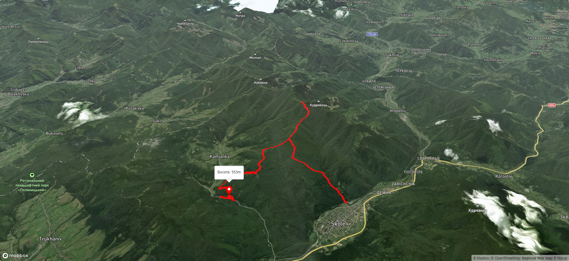 м. Сколе, через г. Лопата до вдсп. Кам'янка