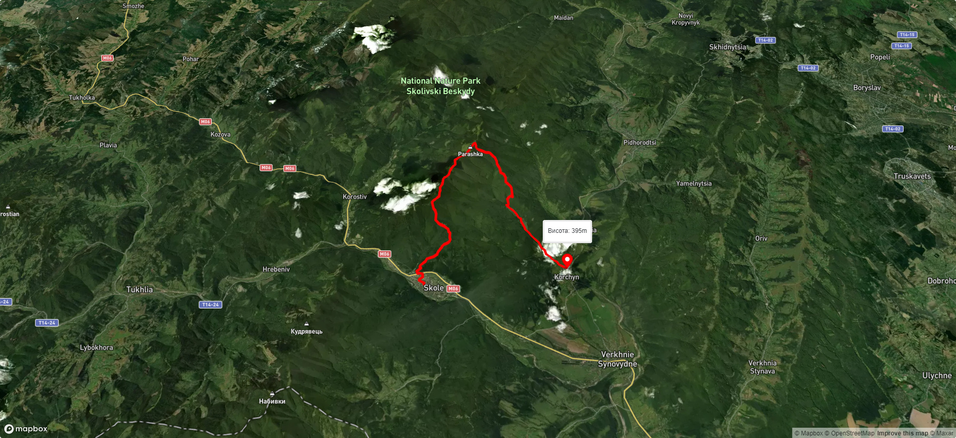 м. Сколе, через г. Парашка, вдсп. Гуркало до с. Корчин