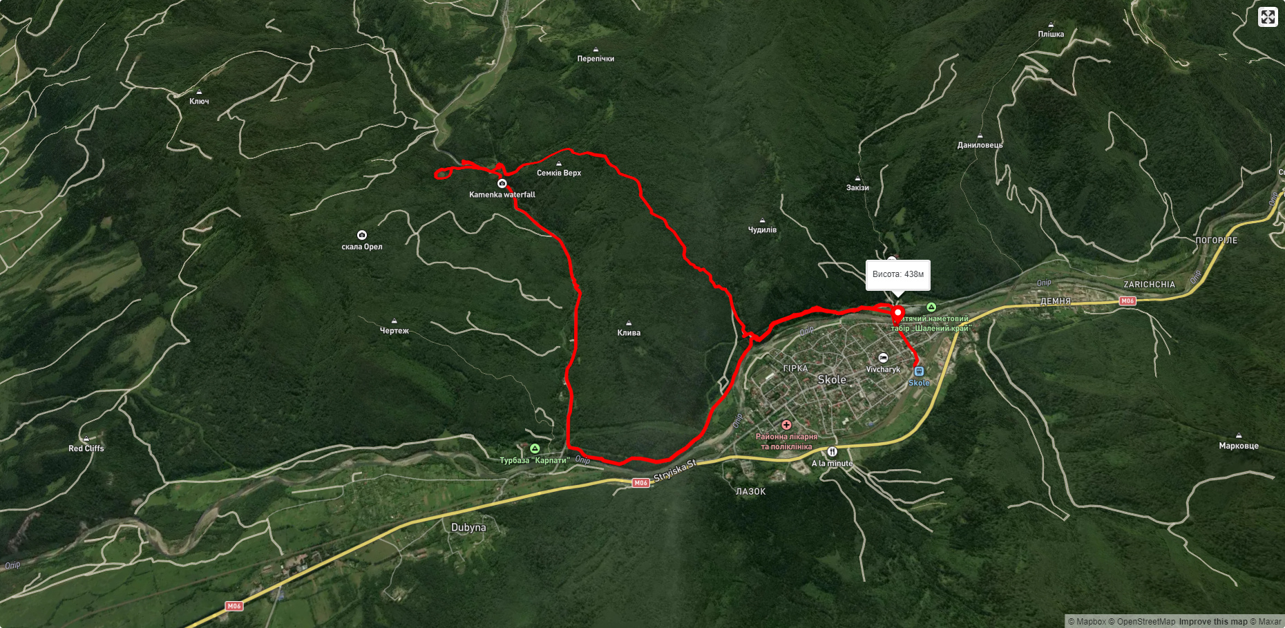м. Сколе, через вдсп. Кам'янка, оз. Журавлине до м. Сколе