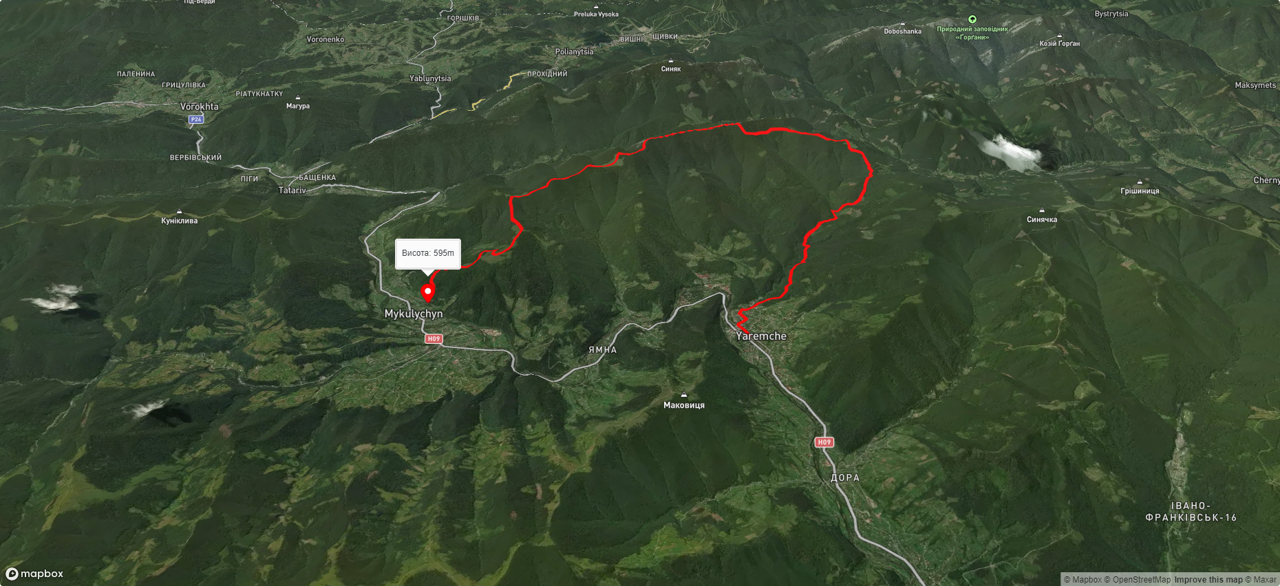 м. Яремче, через хр. Явірник до с. Микуличин