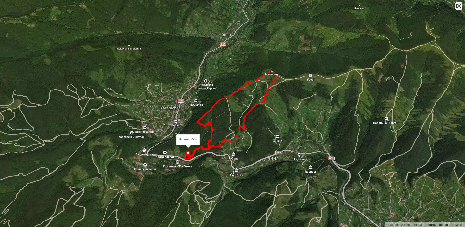 м. Яремче, через Скелі Довбуша, г. Маковиця до м. Яремче