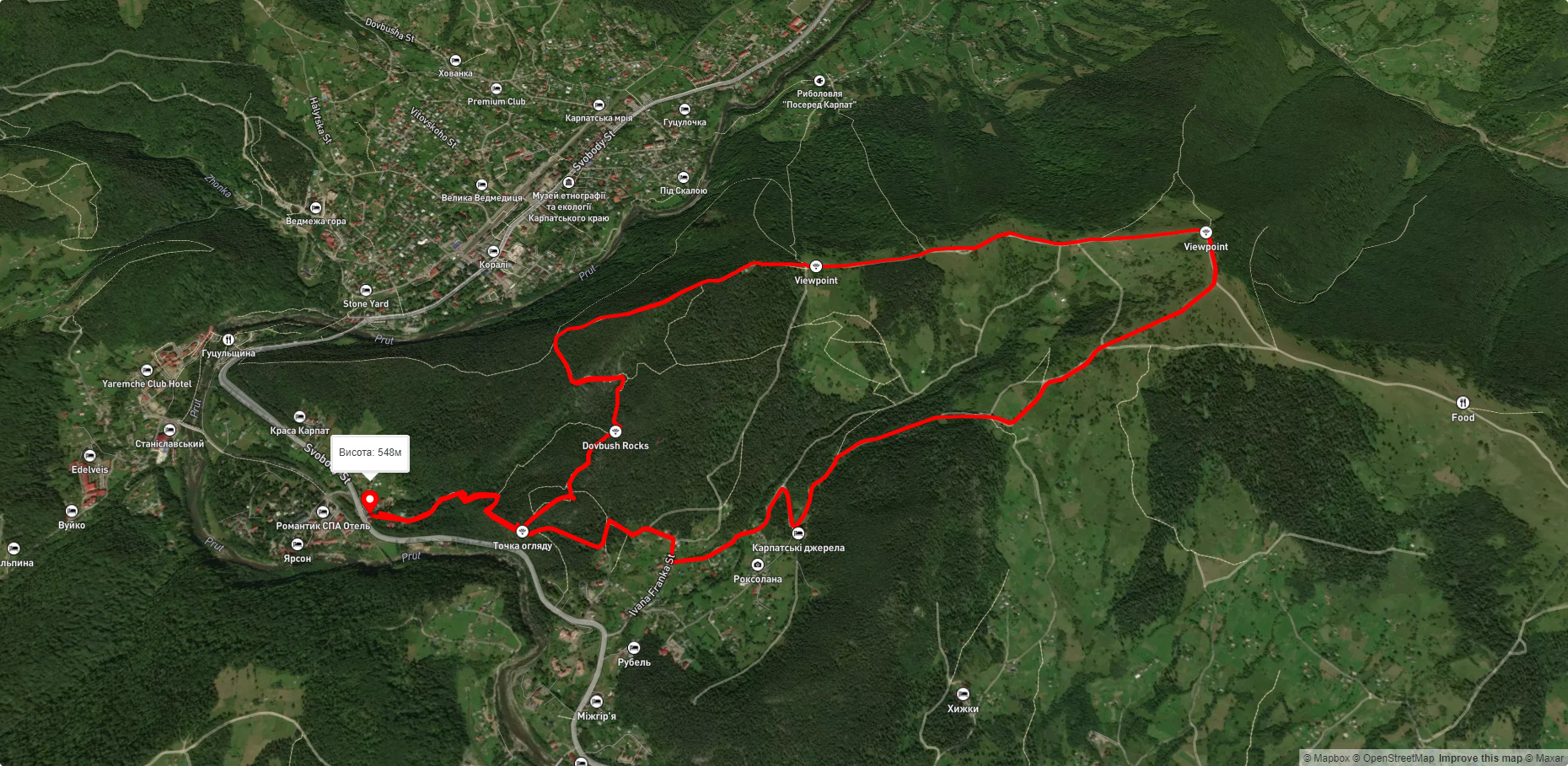 м. Яремче, через Скелі Довбуша, г. Маковиця до м. Яремче