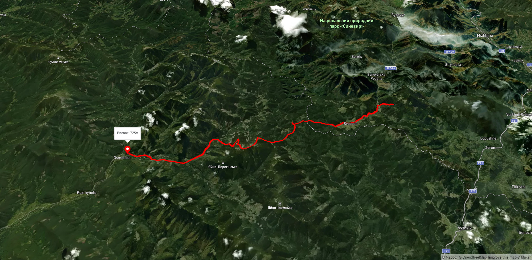 оз. Синевир, через с. Свобода, пол. Гича, г. Молода до с. Осмолода