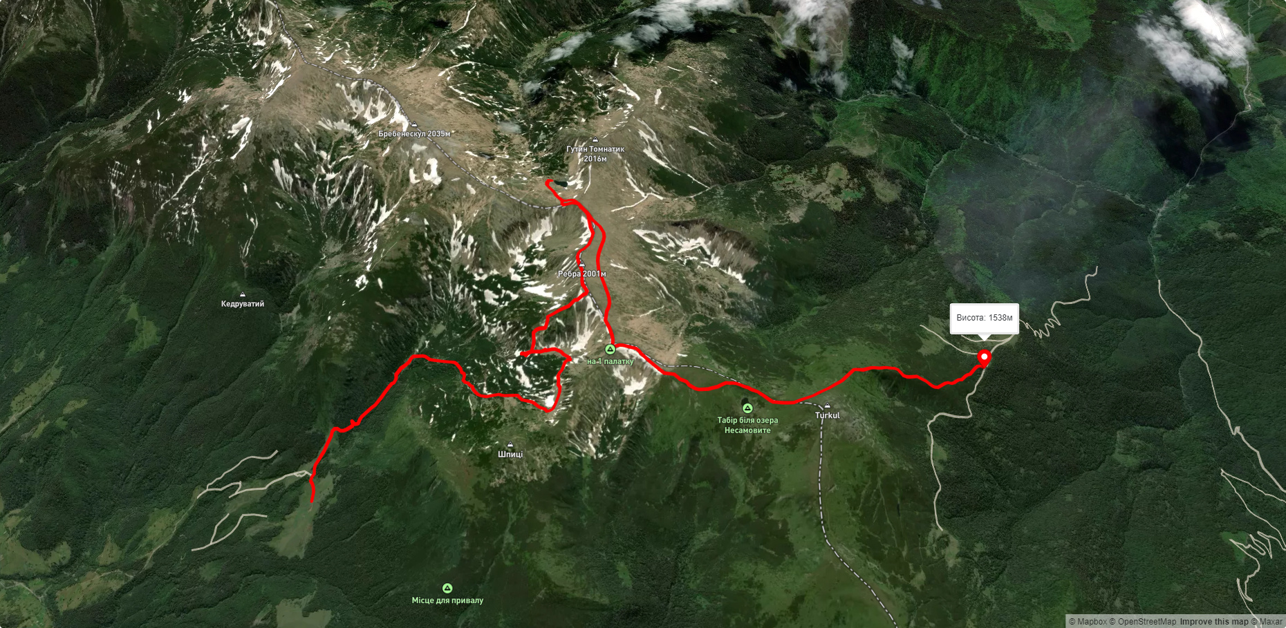 пол. Гаджина, через г. Ребра, о. Бребенескул до пол. Туркульська