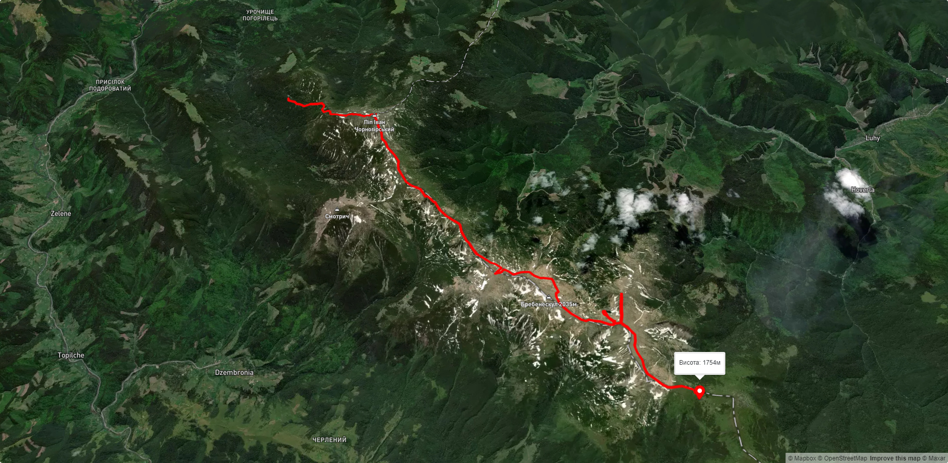 пол. Веснарка, через г. Піп Іван Чорногірський, г. Ребра до о. Несамовите