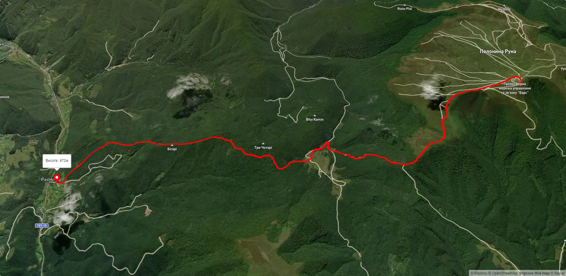 Полонина Руна, через ур. Прелука до с. Пашківці