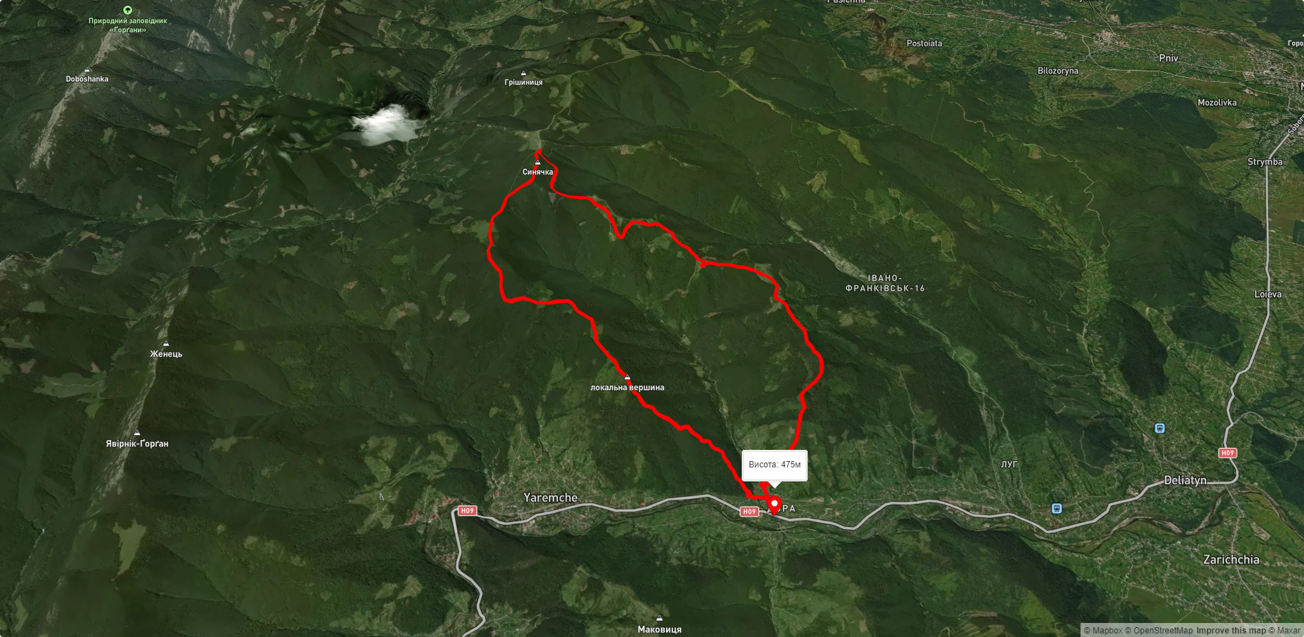 прис. Дора - скеля Білий Камінь - г. Синячка - пол. Щівка - прис. Дора