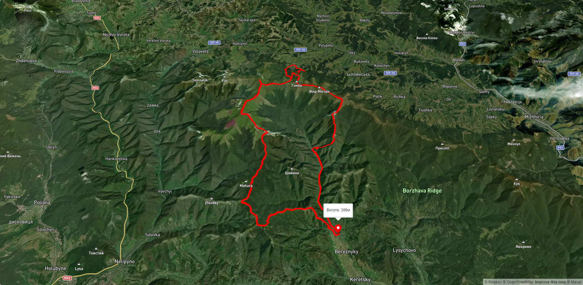 с. Березняки, через г. Стій, г. Великий Верх, вдсп. Шипіт, г. Гемба, г. Жид-Магура до с. Березняки