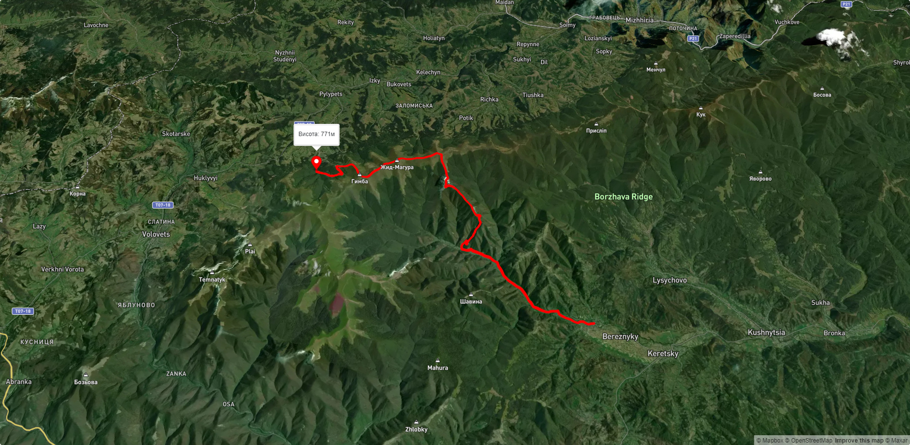 с. Березники, через г. Граб, г. Жид-Магура, г. Гемба до вдсп. Шипіт
