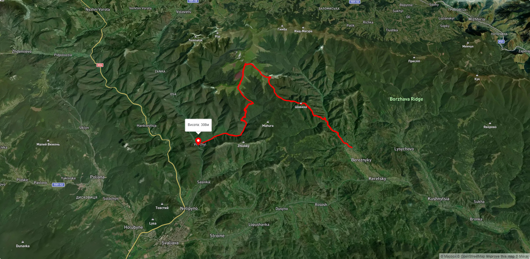 с. Березники, через г. Іволове, г. Стій, г. Зенева до с. Вовчий