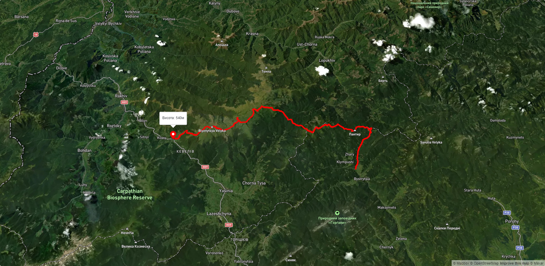 с. Бистриця, через г. Дурня, г. Братківська, г. Татарука, г. Близниця до с. Кваси