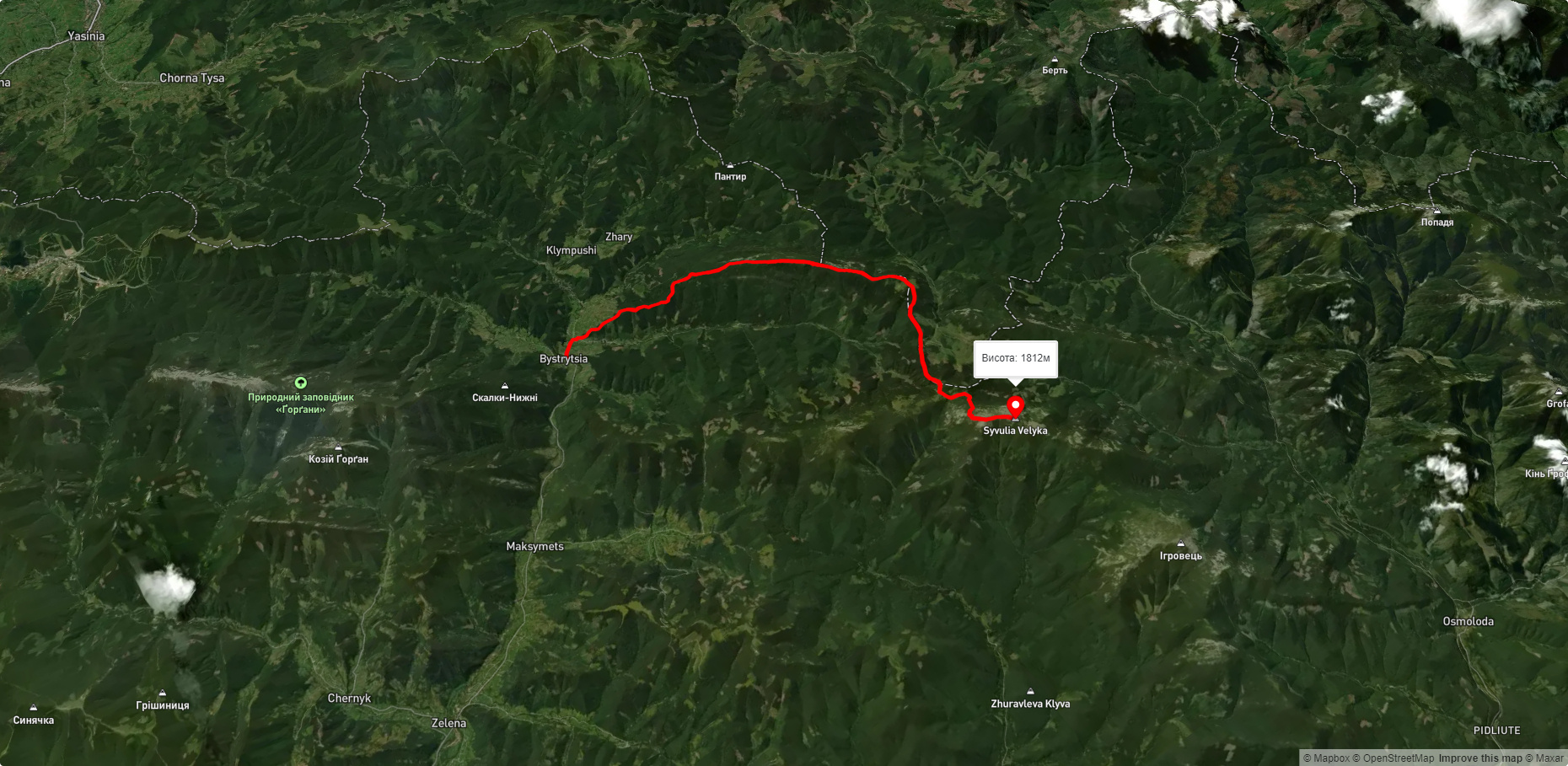 с. Бистриця, через г. Тавпиш до г. Велика Сивуля