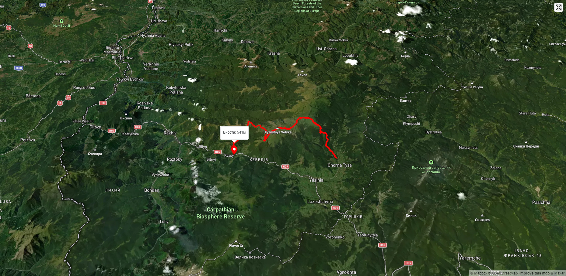 с. Чорна Тиса, г. Великий Котел, г. Близниця до с. Кваси