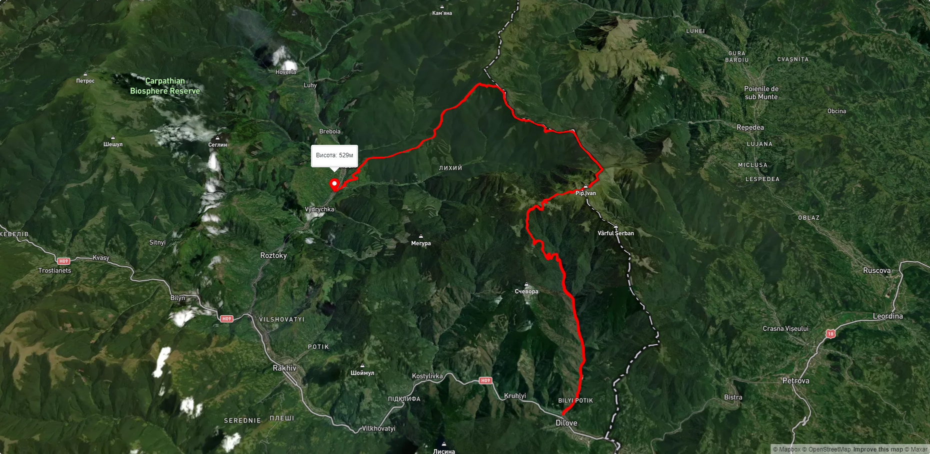 с. Ділове, через г. Піп Іван Мармароський до с. Богдан