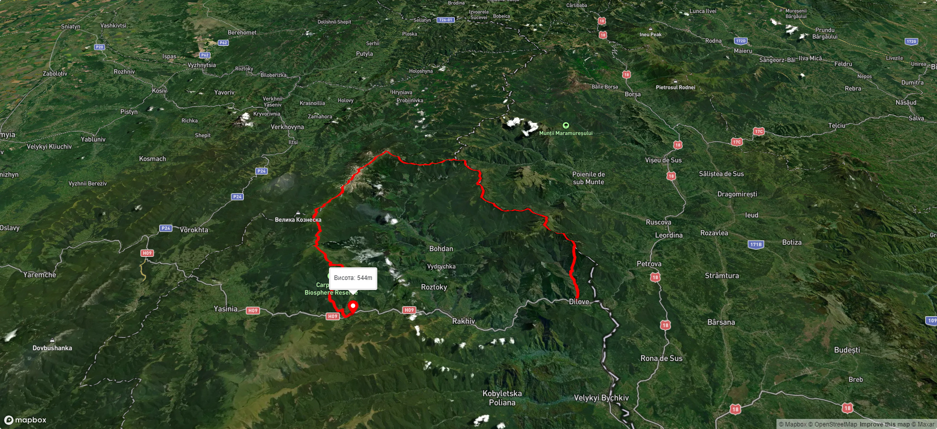 с. Ділове, г. Піп Іван Мармароський, г. Піп Іван Чорногірський, г. Говерла, г. Петрос до с. Кваси