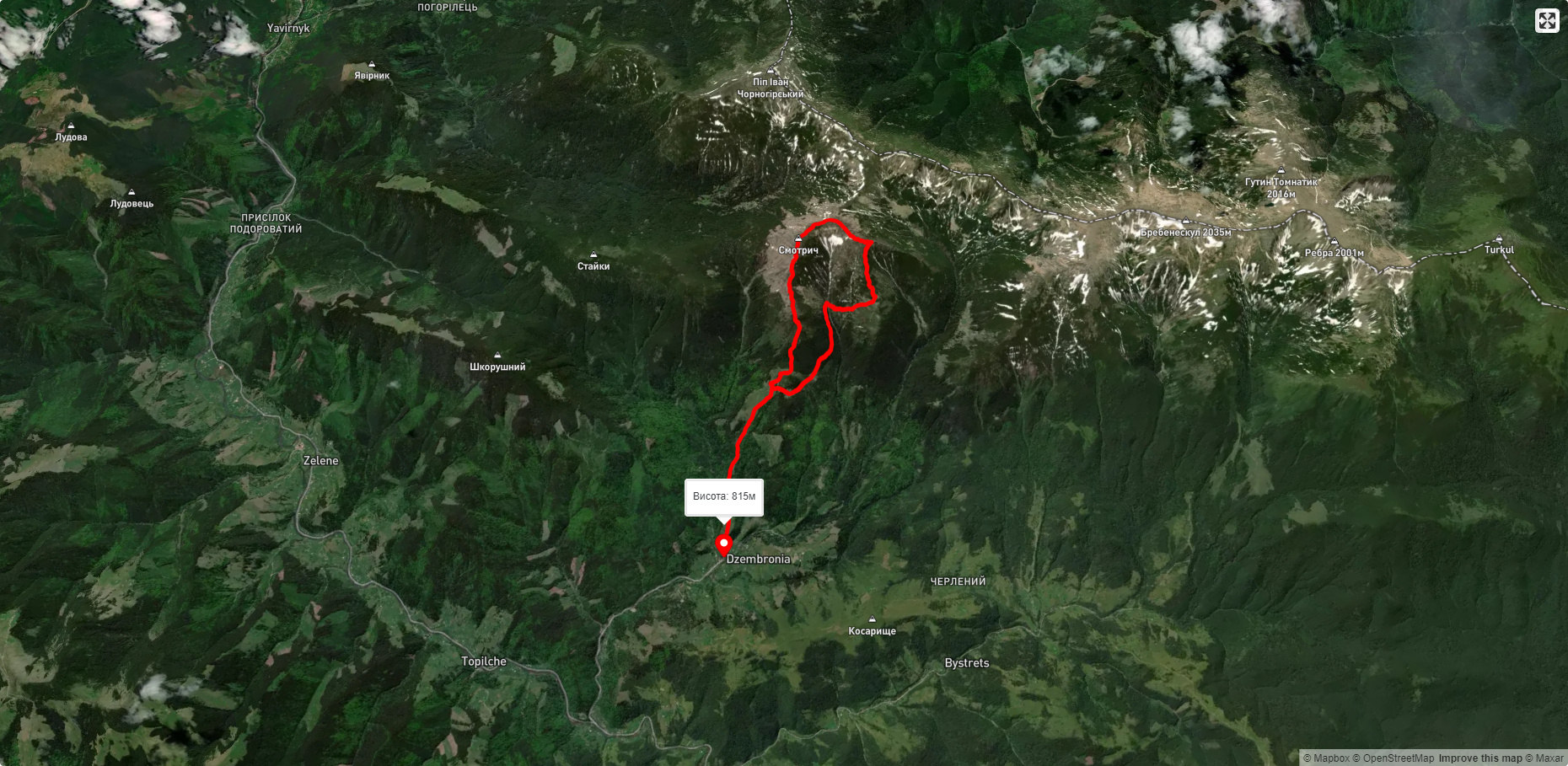 с. Дземброня - пол. Смотрич - г. Смотрич - г. Вухатий Камінь - пол. Смотрич - с. Дземброня