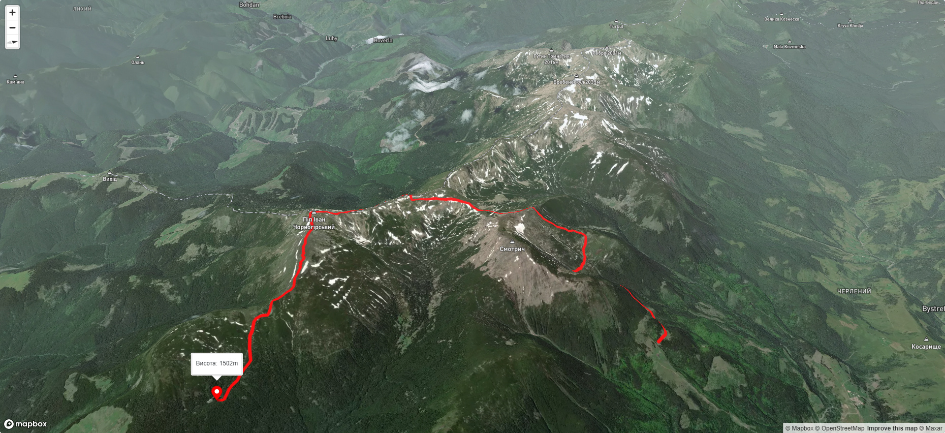 с. Дземброня, через г. Піп Іван Чоногірський до пол. Веснарка