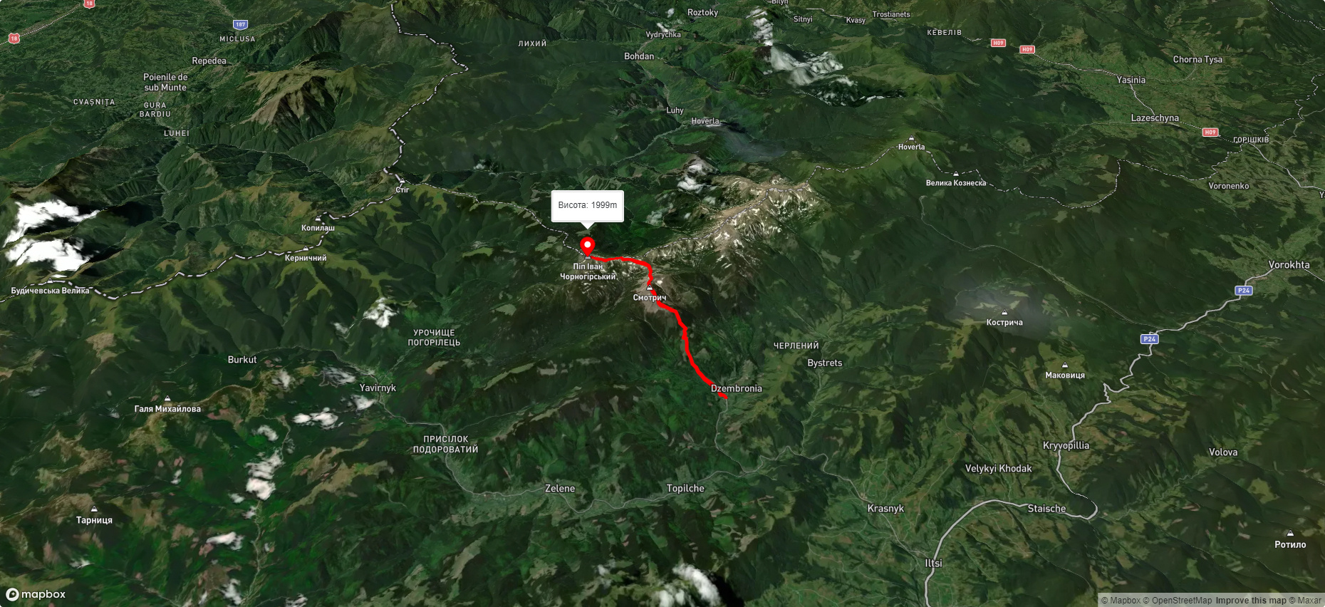 с. Дземброня, через г. Смотрич до г. Піп Іван Чорногірський
