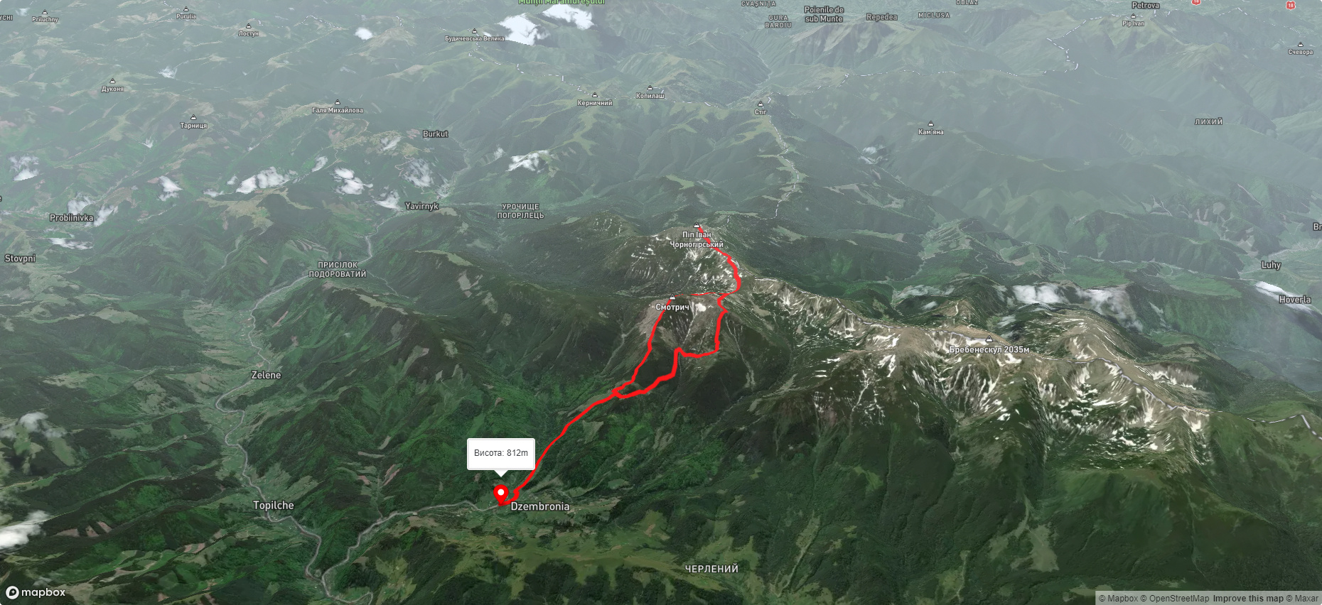 с. Дземброня, через г. Смотрич до г. Піп Іван Чорногірський