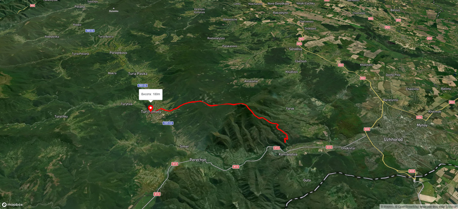 с. Кам'яниця, через Анталовецьку Поляну до с. Тур'ї Ремети