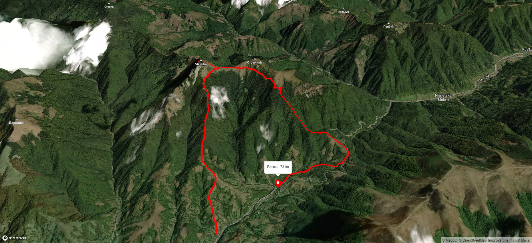 с. Колочава, через г. Стримба, пер. Присліп до с. Колочава