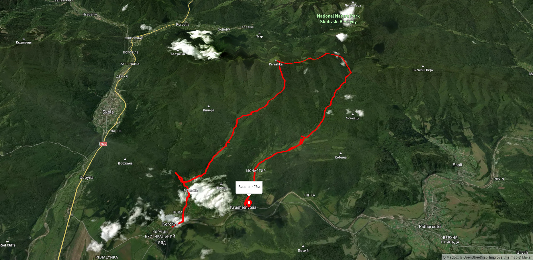 с. Корчин, через вдсп. Гуркало, г. Парашка до с. Крушельниця