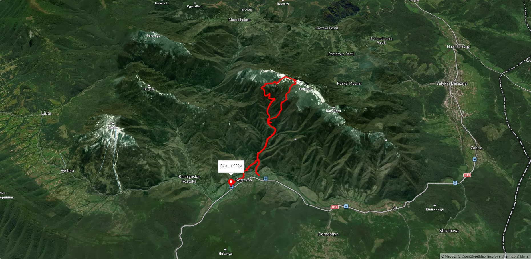 с. Кострина – г. Явірник – с. Кострина