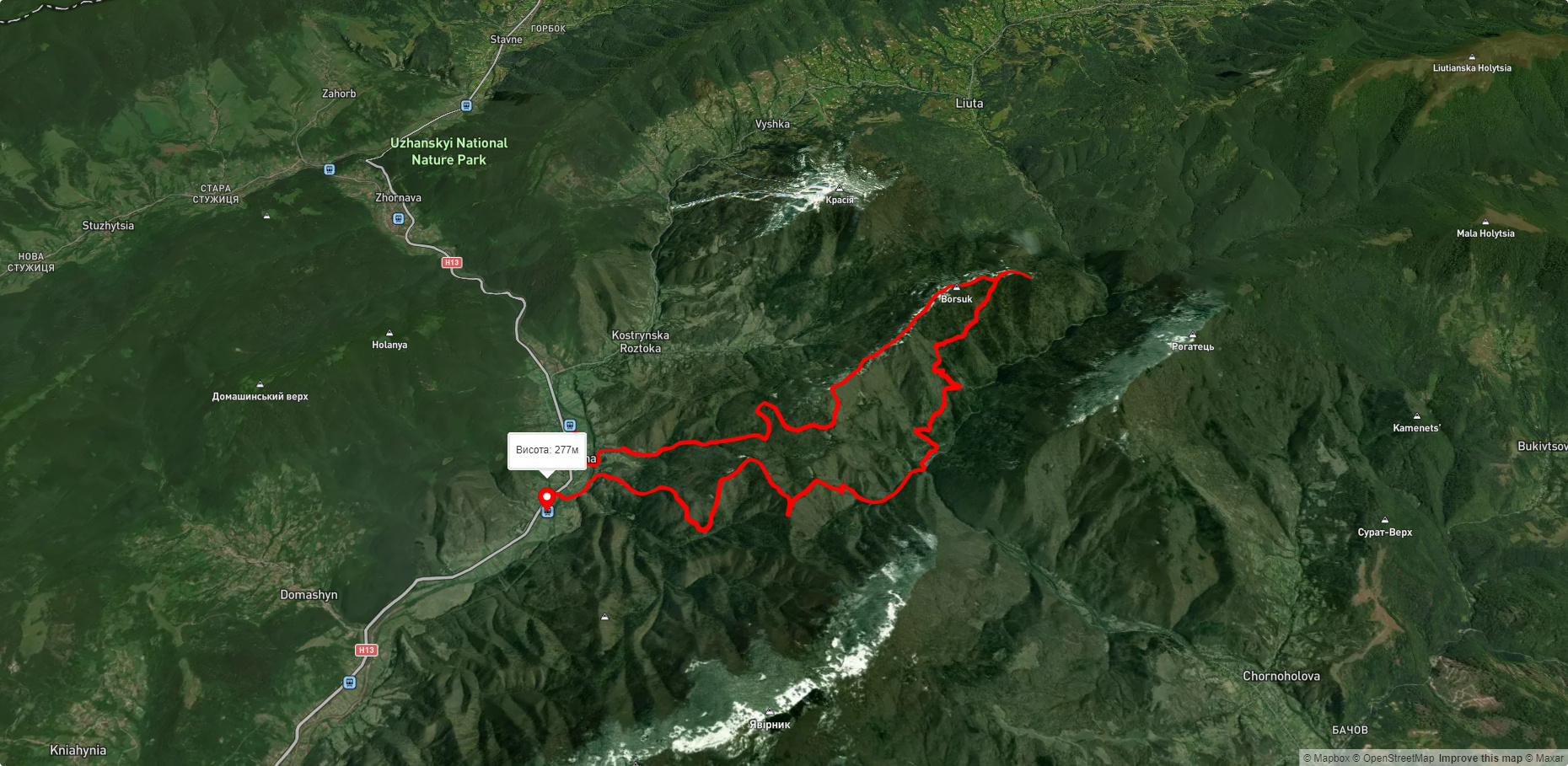 с. Кострина, через г. Борсук до с. Кострина
