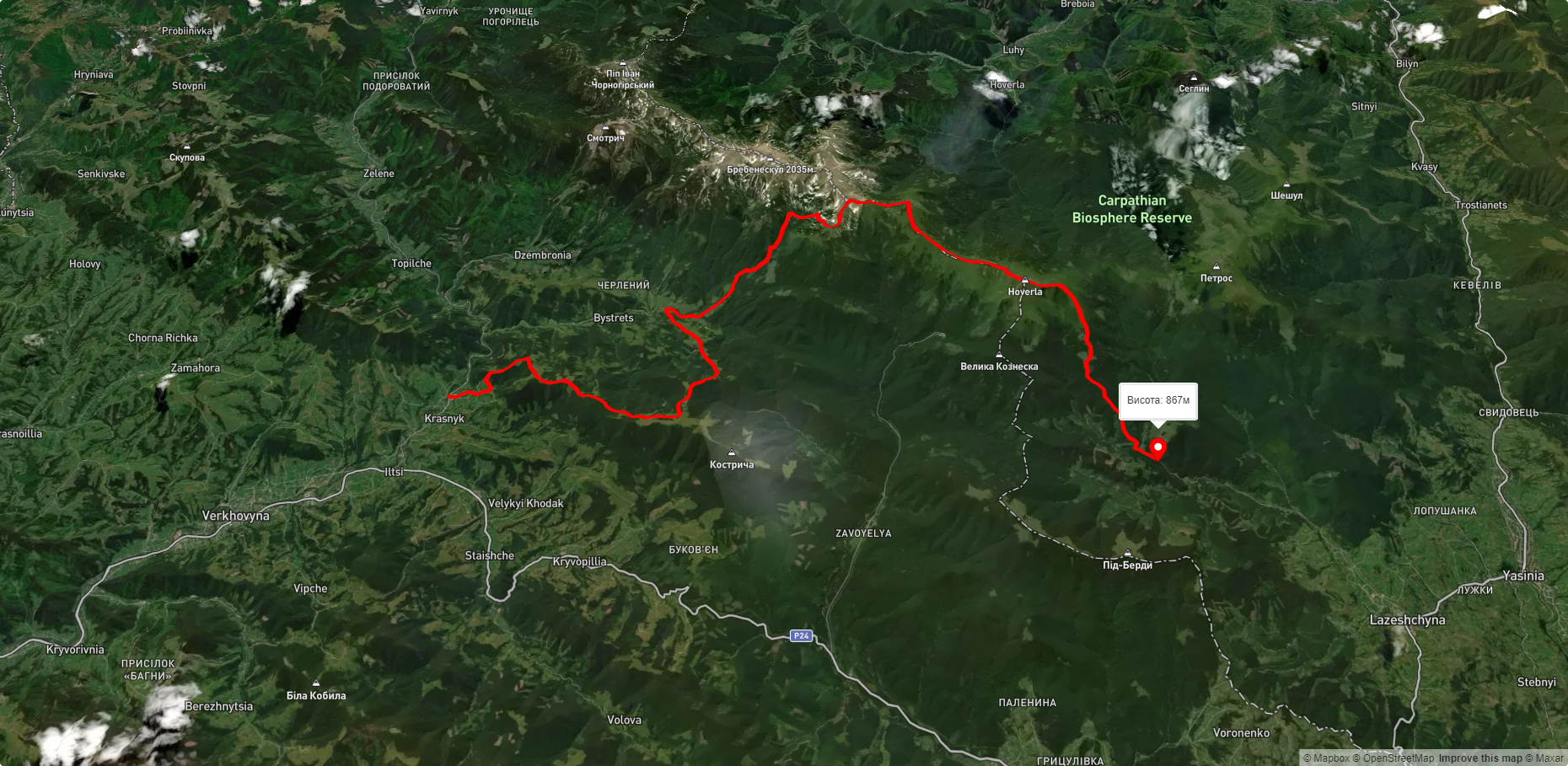 с. Красник, через г. Шпиці, г. Говерла до Козьмещика