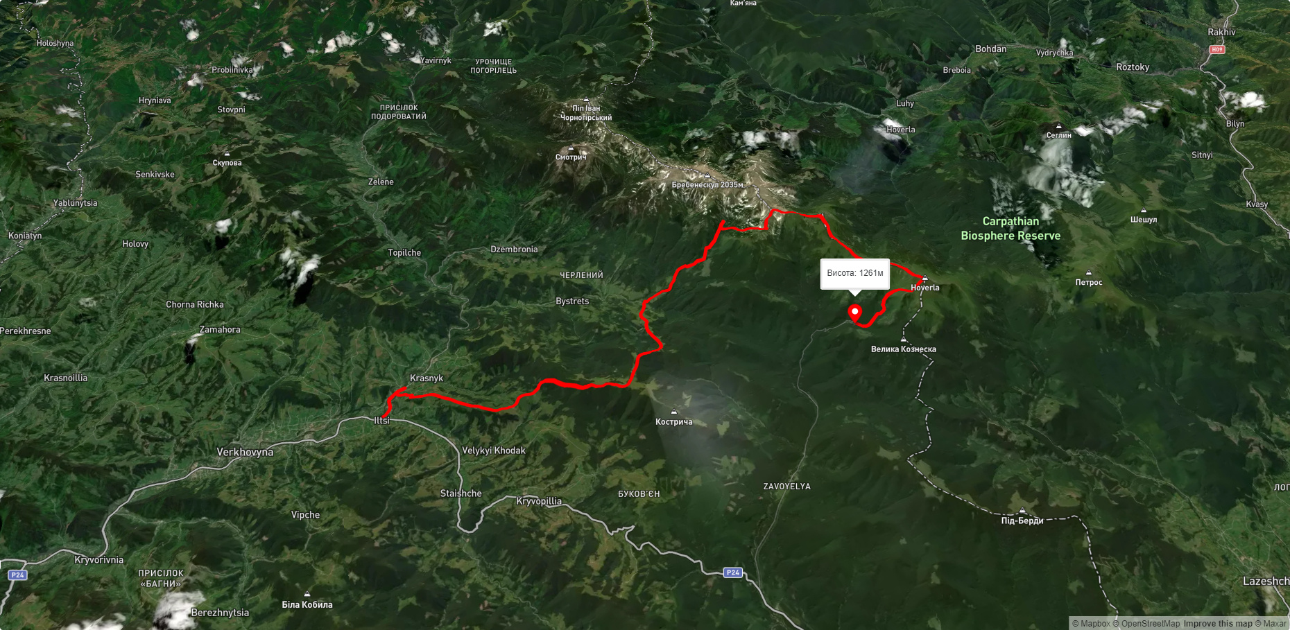 с. Красник, через г. Шпиці, оз. Несамовите, г. Говерла до турбази 'Заросляк'