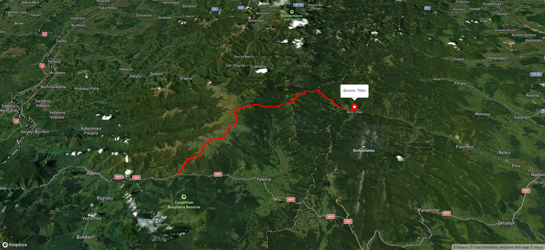 с. Кваси, через г. Близниця, г. Татарука, г. Братківська до с. Бистриця