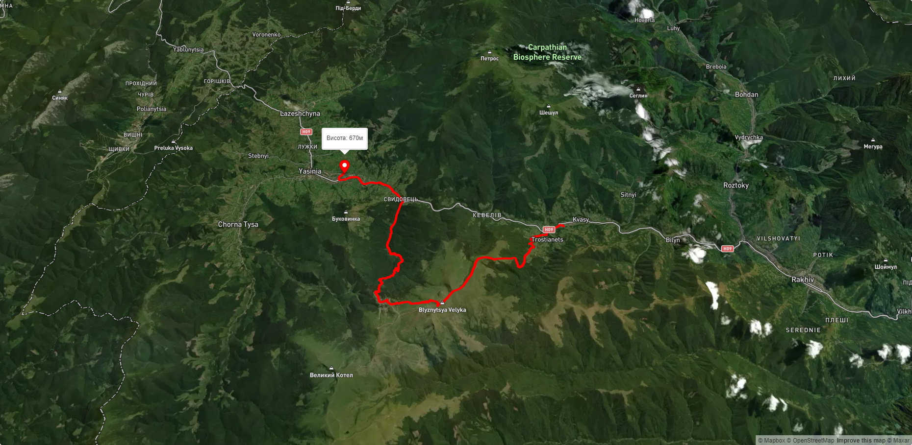 с. Кваси, через г. Близниця, оз. Івор, Драгобрат до смт. Ясіня