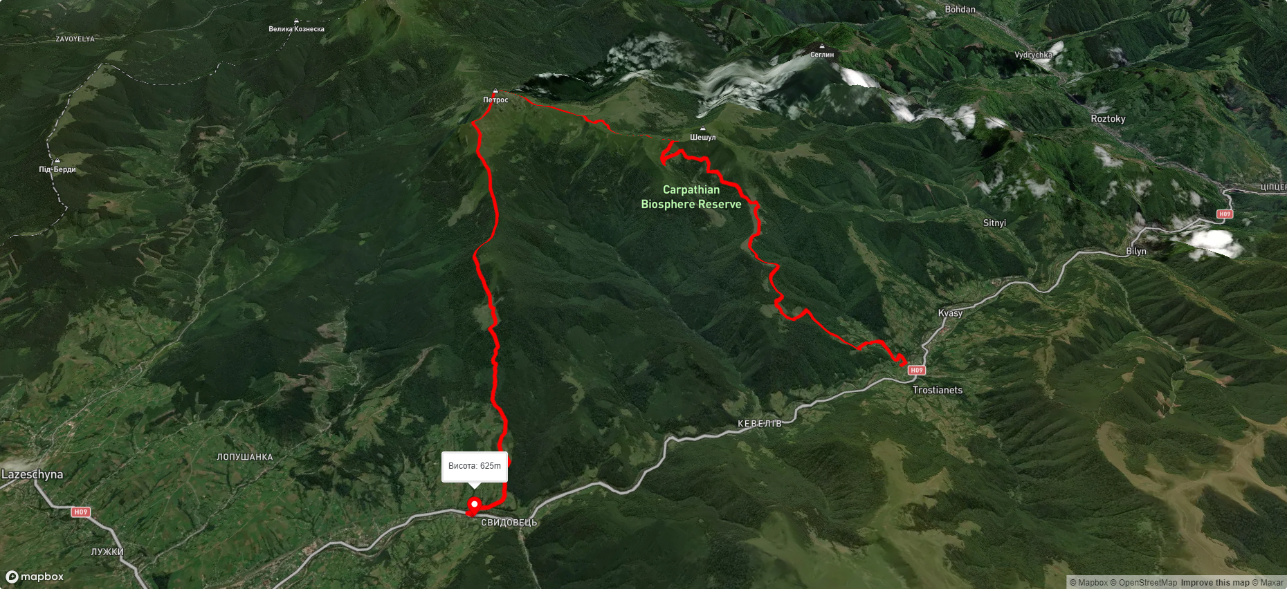 с. Кваси, через г. Петрос до смт. Ясіня