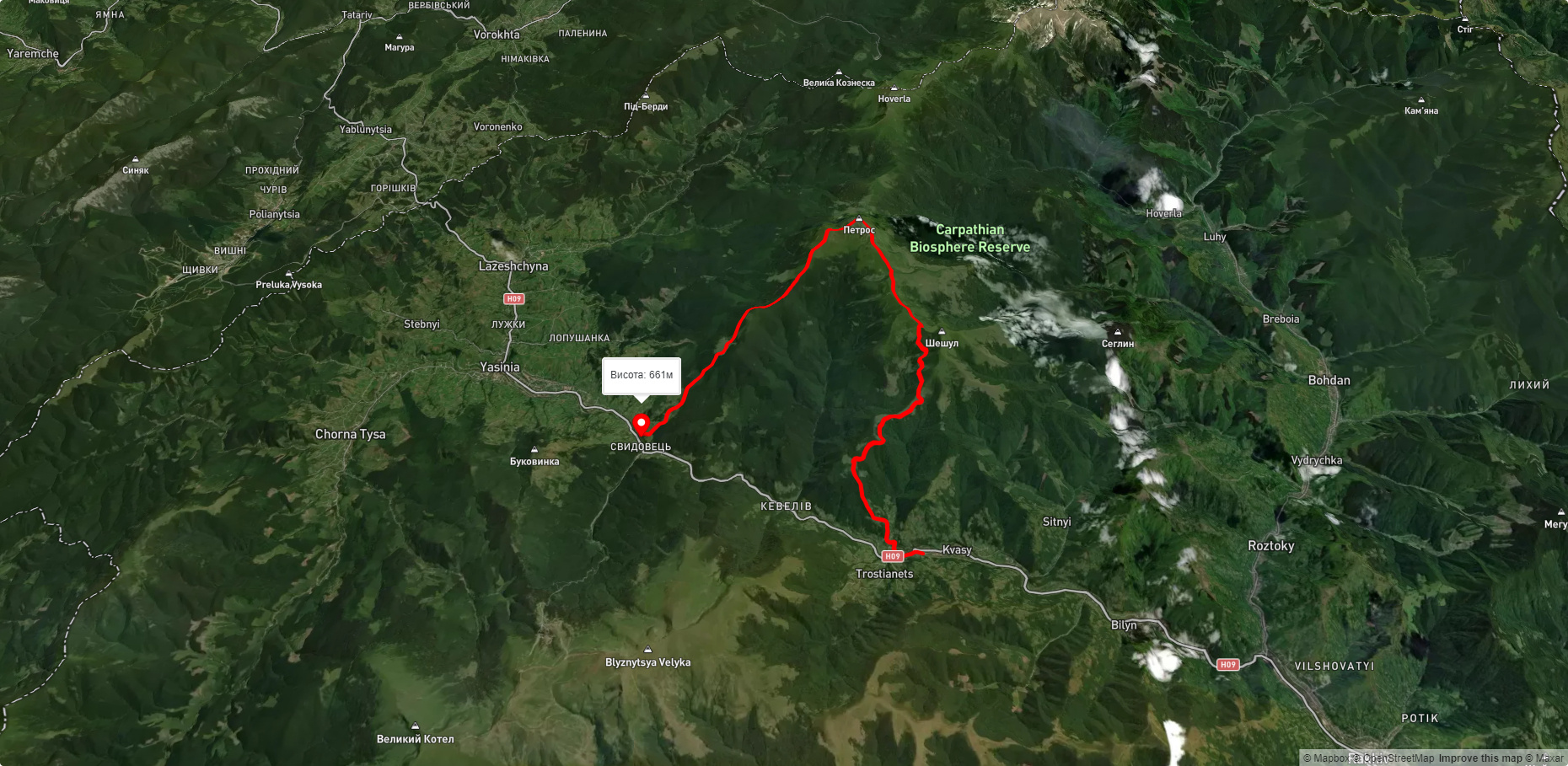 с. Кваси, через г. Петрос до смт. Ясіня