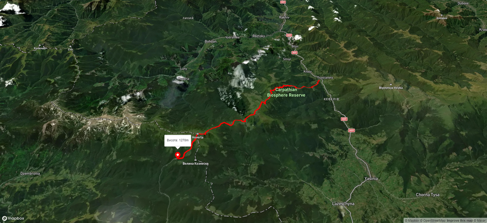 с. Кваси, через г. Петрос, г. Говерла до турбази 