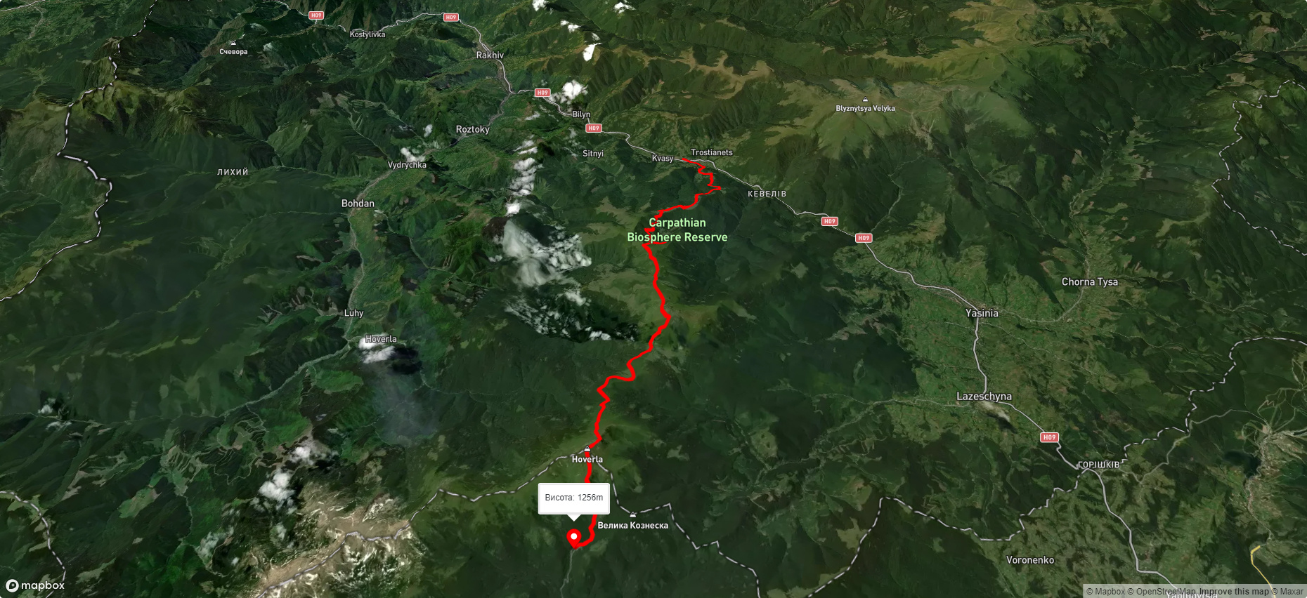 с. Кваси, через г. Петрос, г. Говерла до турбази 'Заросляк'