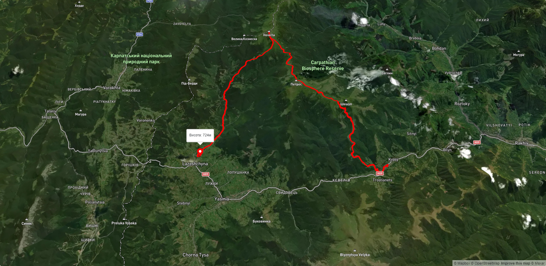 с. Кваси, через г. Петрос, г. Говерла, Козьмещик до с. Лазещина