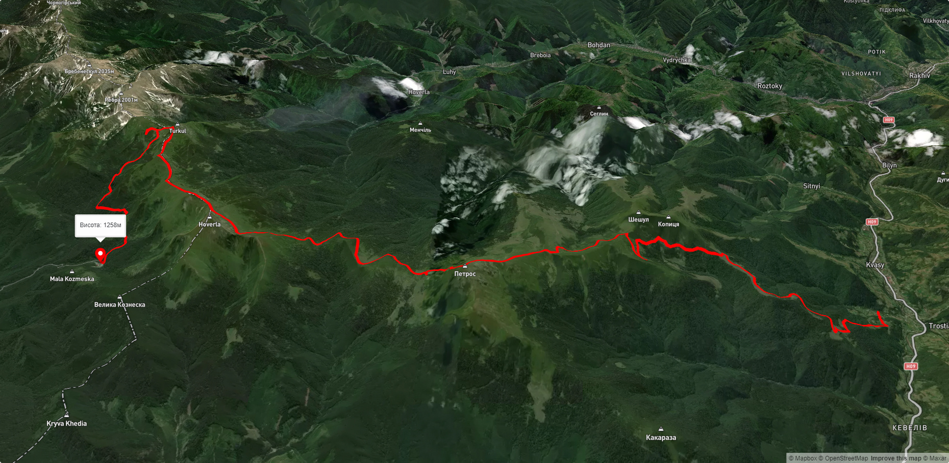 с. Кваси, через г. Петрос, г. Говерла, оз. Несамовите до турбази 'Заросляк'