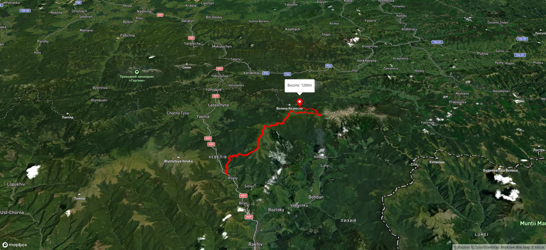 с. Кваси, через г. Шешул, г. Петрос, г. Говерла, оз. Несамовите до турбази 'Заросляк'