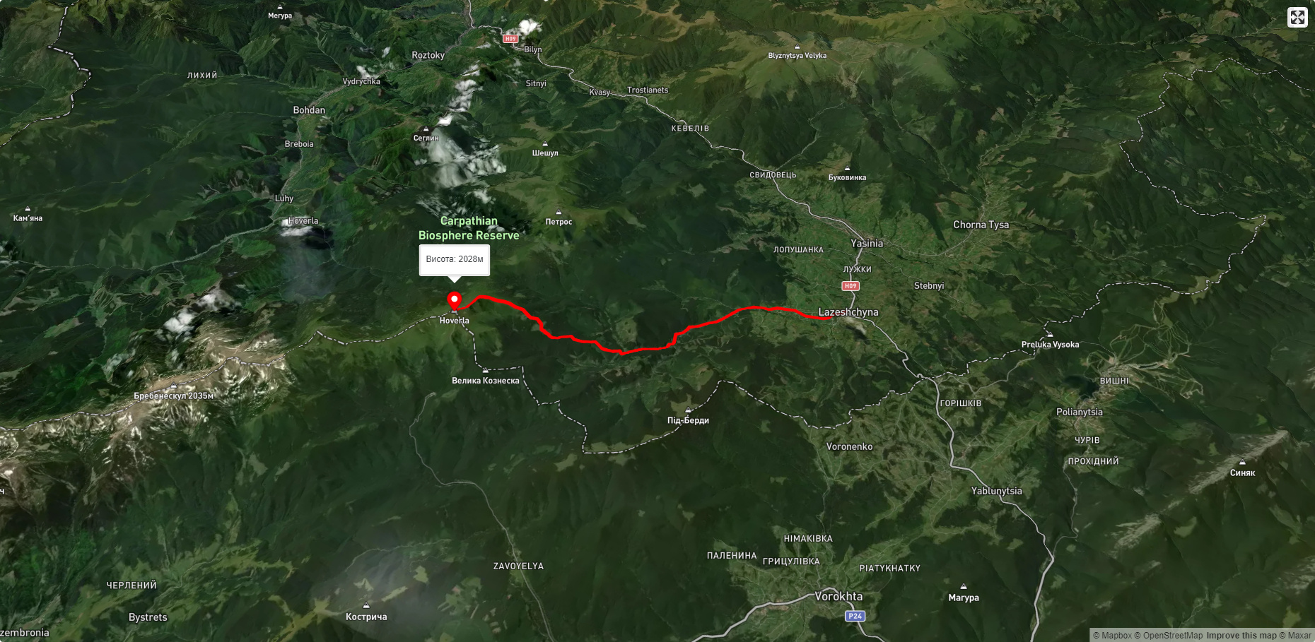 с. Лазещина, через Козьмещик до г. Говерла