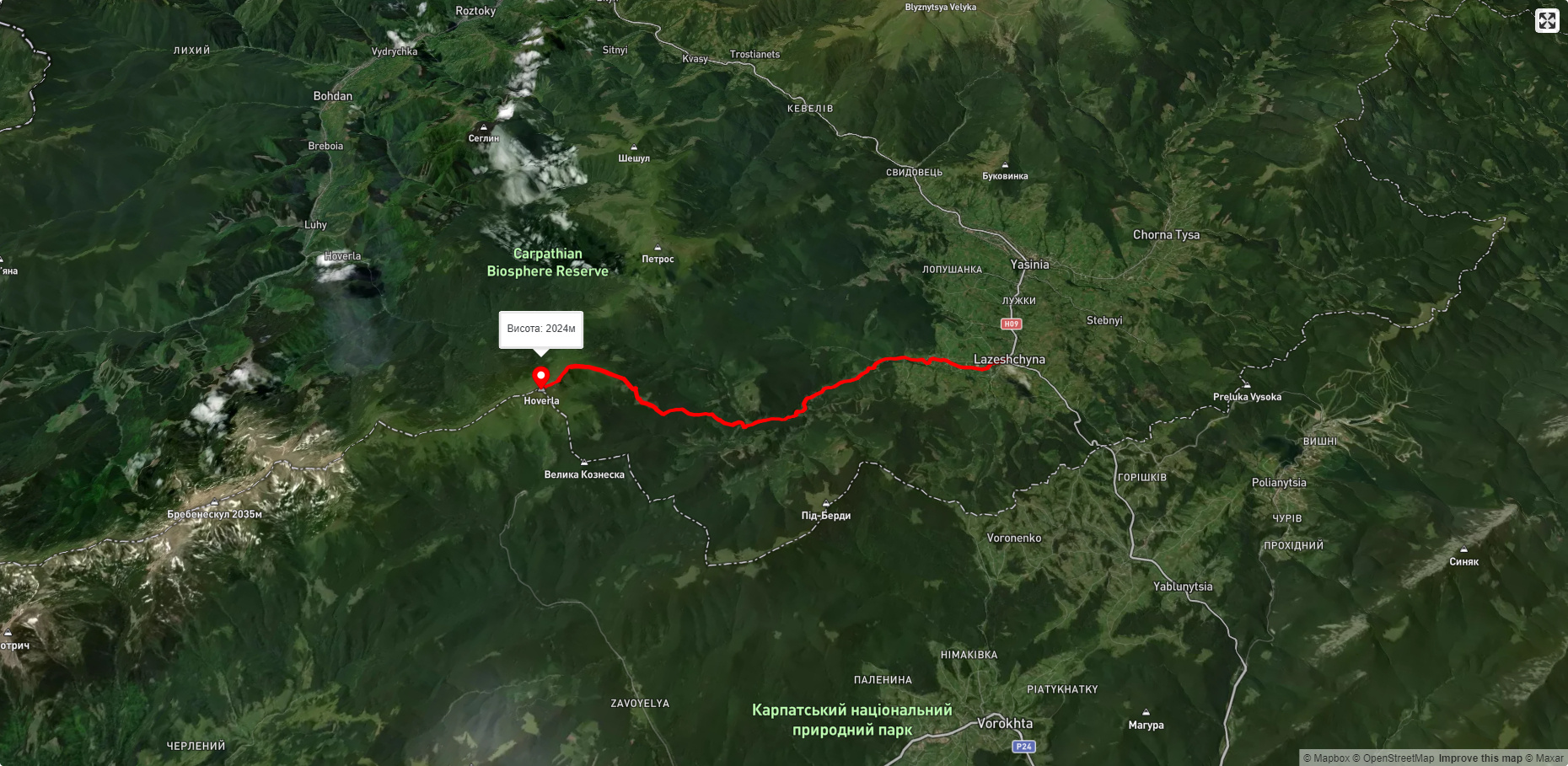 с. Лазещина, через Козьмещик до г. Говерла